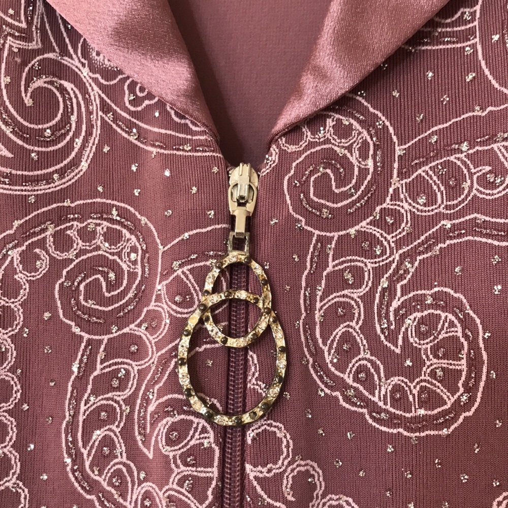 Oblique 2 Piece Sparkly Crepe Chiffon & Satin Dusty Rose Jacket & Skirt; Size10 - Picture 3 of 16